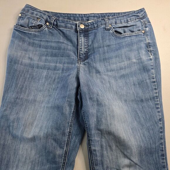 Christopher & Banks Jeans Women's 14 Blue Medium Wash Straight Rose Embroidering - Picture 15 of 16